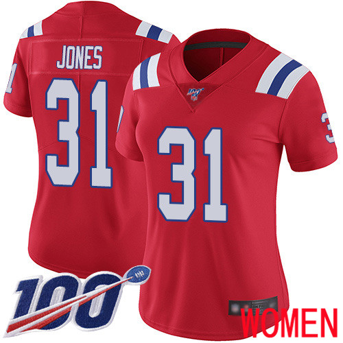 New England Patriots Football #31 100th Limited Red Women Jonathan Jones Alternate NFL Jersey